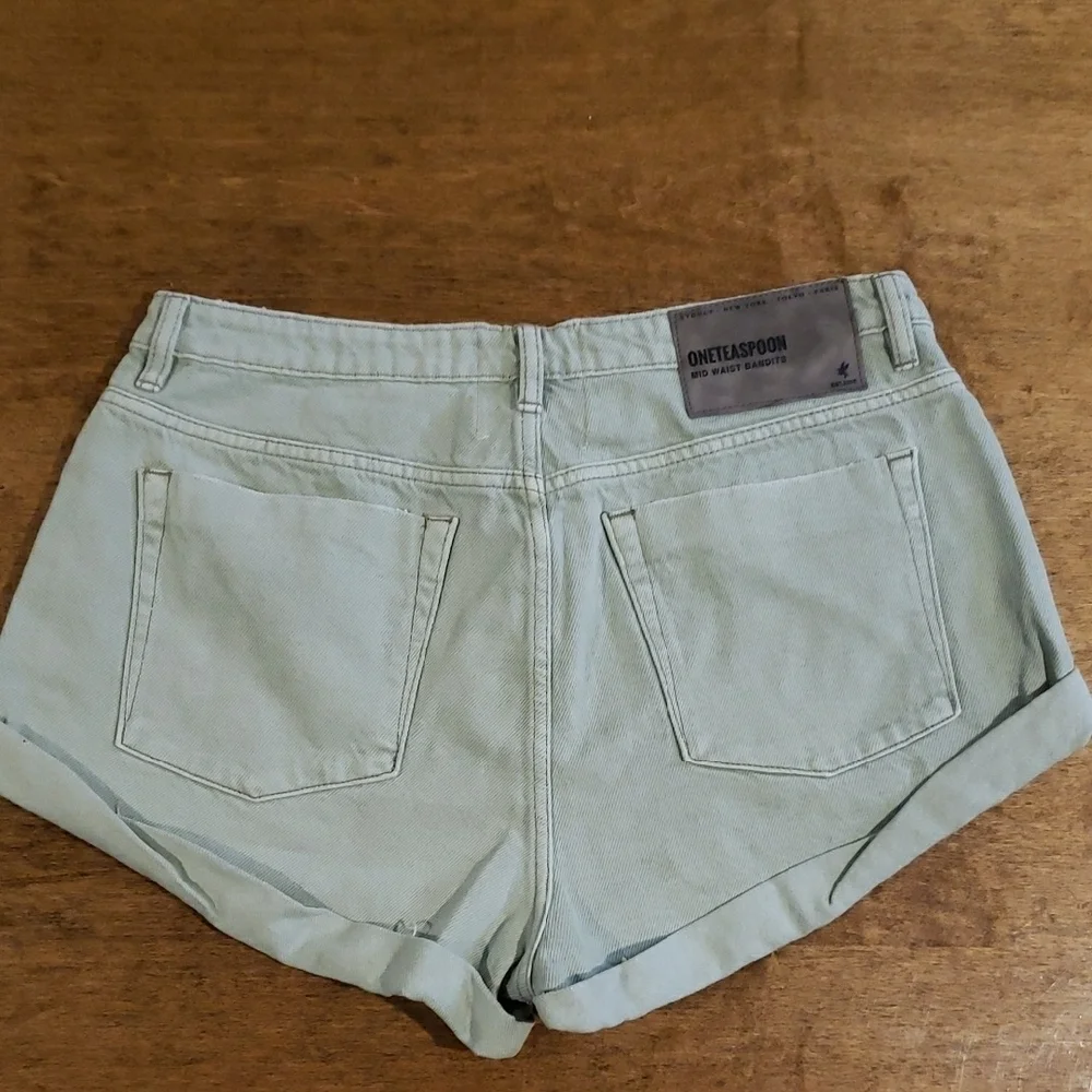 One Teaspoon Women's Khaki Green Denim Bandits Shorts 32 - Picture 7 of 8